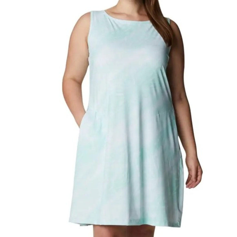 Columbia Mint Green Palm Print Dress Womens M Athleisure Sporty Gorpcore